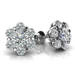 Boucles d'Oreilles Halo Femme Diamant Rond Forme Fleur 5 Carats