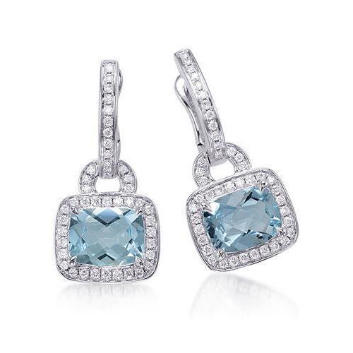 Boucles d'oreilles pendantes pour femmes Aigue-marine et diamants en or blanc 6.50 ct - HarryChadEnt.FR