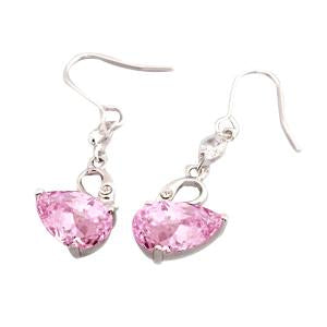 Boucles D'oreilles Pendantes Kunzite Rose & Diamant 16.50 Carats Or Blanc 14K - HarryChadEnt.FR
