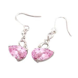 Boucles d'Oreilles Pendantes Kunzite Rose et Diamant 16.50 Carats Or Blanc 14K