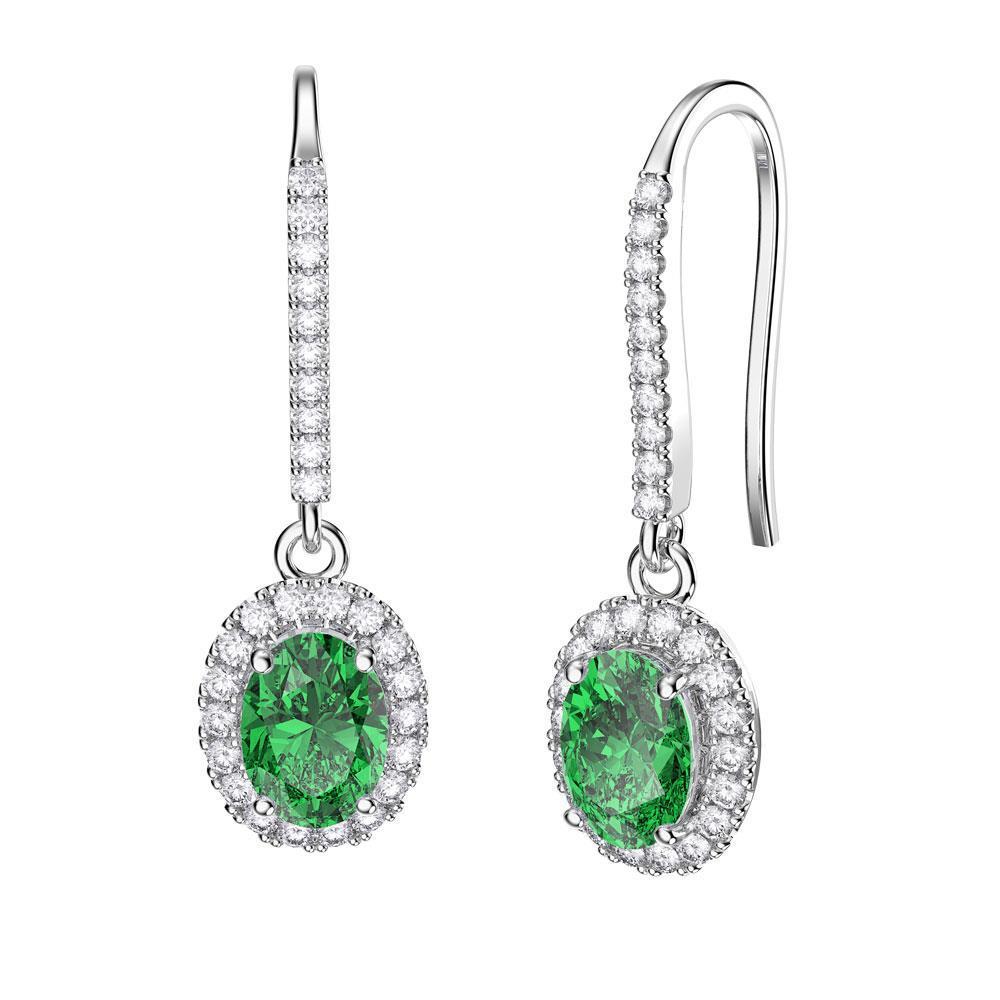 Boucles d'Oreilles Pendantes Dame Vert Emeraude 6.50 Carats Or Blanc 14K - HarryChadEnt.FR