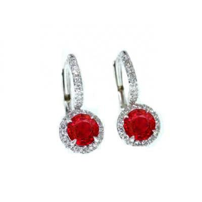 Boucles d'oreilles pendantes rondes rubis rouge 7.10 carats or blanc 14K - HarryChadEnt.FR