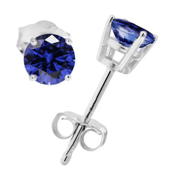 Boucles d'Oreilles Rondes Taille Brillant 6 Carats Tanzanite Or Blanc 14K