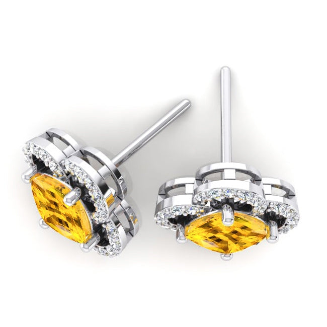 Clous d'oreilles diamant saphir jaune or blanc