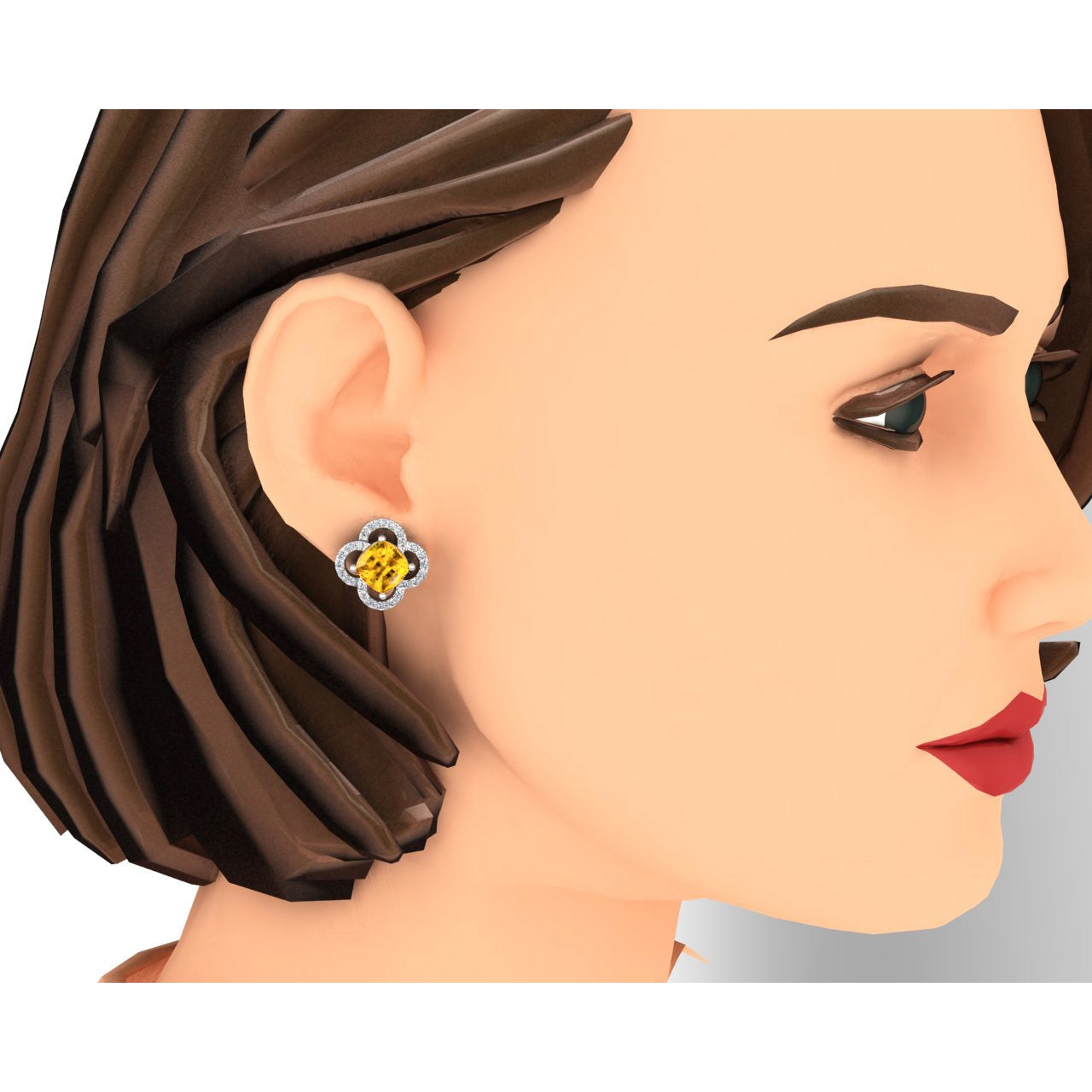 Boucles d'oreilles Halo Diamant Saphir Jaune