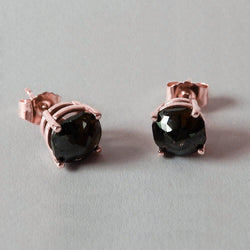 Boucles d'Oreilles Tige 4 Carats Diamant Noir Taille Coussin Or Rose Finition 14K