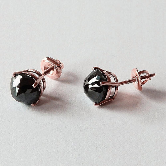Boucles D'Oreilles 6 Carats Coussin Diamant Noir Eyeclean Or Rose - HarryChadEnt.FR