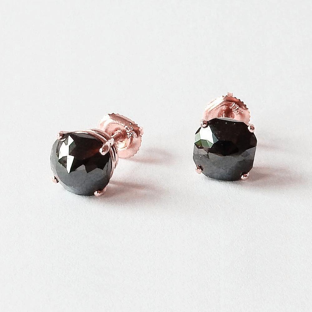 Boucles D'Oreilles 6 Carats Coussin Diamant Noir Eyeclean Or Rose - HarryChadEnt.FR