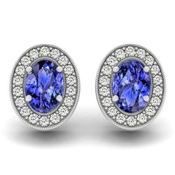 Boucles d'oreilles 6 carats en tanzanite bleu halo et diamants en or blanc 14k