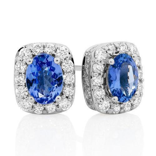 Boucles d'oreilles Halo Diamond Tanzanite en or blanc 5.40 carats 14K - HarryChadEnt.FR