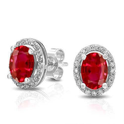 Boucles d'oreilles Halo Lady en rubis et diamants rouges Bijoux en or 3.42 carats