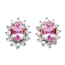 Boucles d'oreilles Halo Oval Cut 12 Carats Kunzite Rose & Diamants Ronds