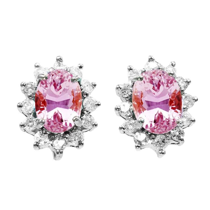 Boucles d'oreilles Halo Oval Cut 12 Carats Kunzite Rose & Diamants Ronds - HarryChadEnt.FR