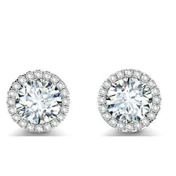 Boucles d'oreilles Halo en diamants ronds de 2.70 carats en or blanc 14K