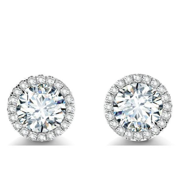 Boucles d'oreilles Halo en diamants ronds de 2.70 carats en or blanc 14K - HarryChadEnt.FR