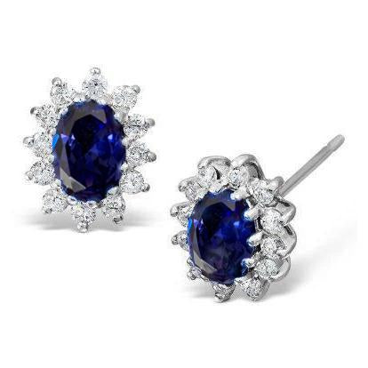 Boucles d'oreilles Halo en or blanc 5 ct avec tanzanite bleue et diamants - HarryChadEnt.FR