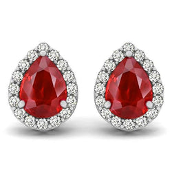 Boucles d'oreilles Halo en rubis et diamants de 8.60 cts en or blanc 14K