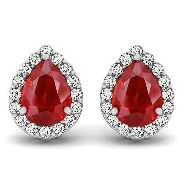 Boucles d'oreilles Halo en rubis et diamants de 8.60 cts en or blanc 14K - HarryChadEnt.FR