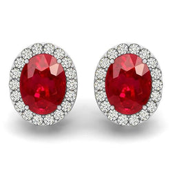 Boucles d'oreilles Halo en rubis et diamants de 8.80 cts en or blanc 14K
