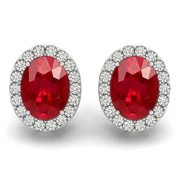 Boucles d'oreilles Halo en rubis et diamants de 8.80 cts en or blanc 14K - HarryChadEnt.FR