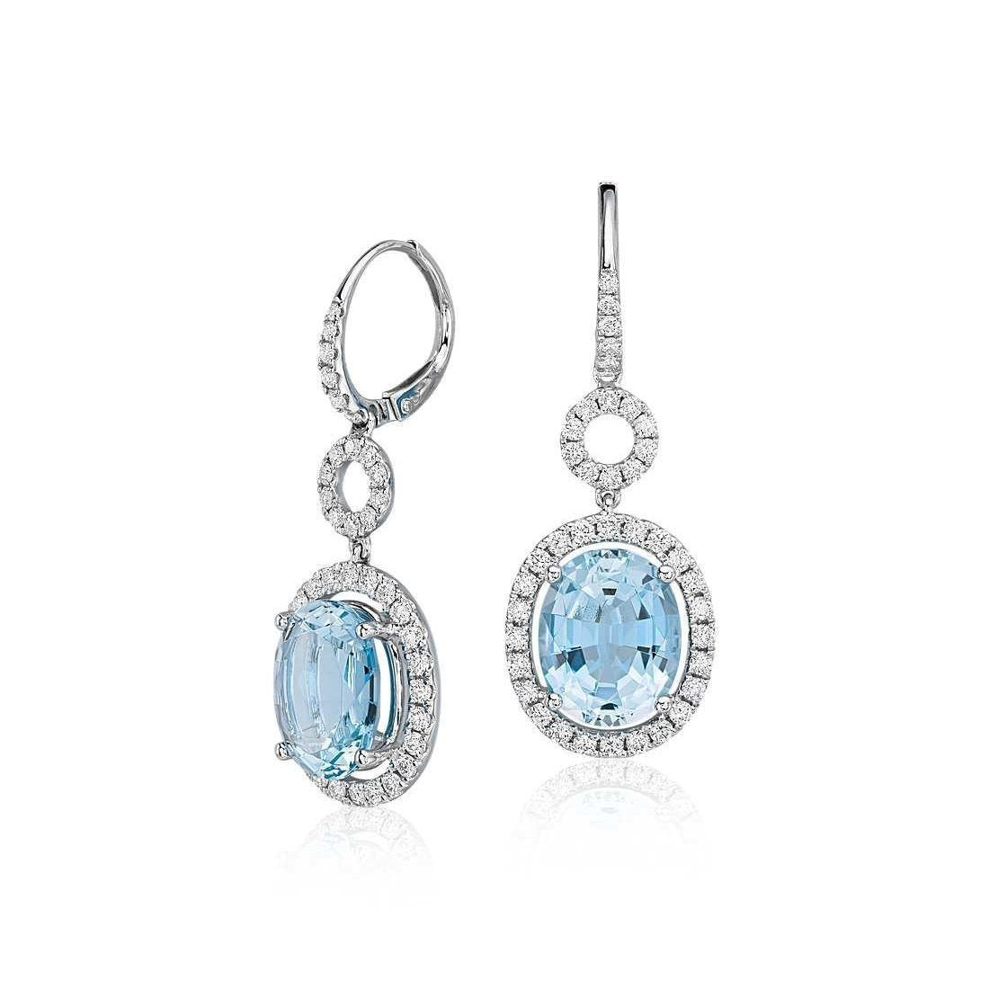Boucles d'oreilles Lady Dangle 8 Ct Aigue-marine bleue avec diamants Or 14K - HarryChadEnt.FR