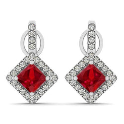 Boucles d'oreilles Lady Dangle en rubis rouge 6 carats avec diamants en or blanc 14K