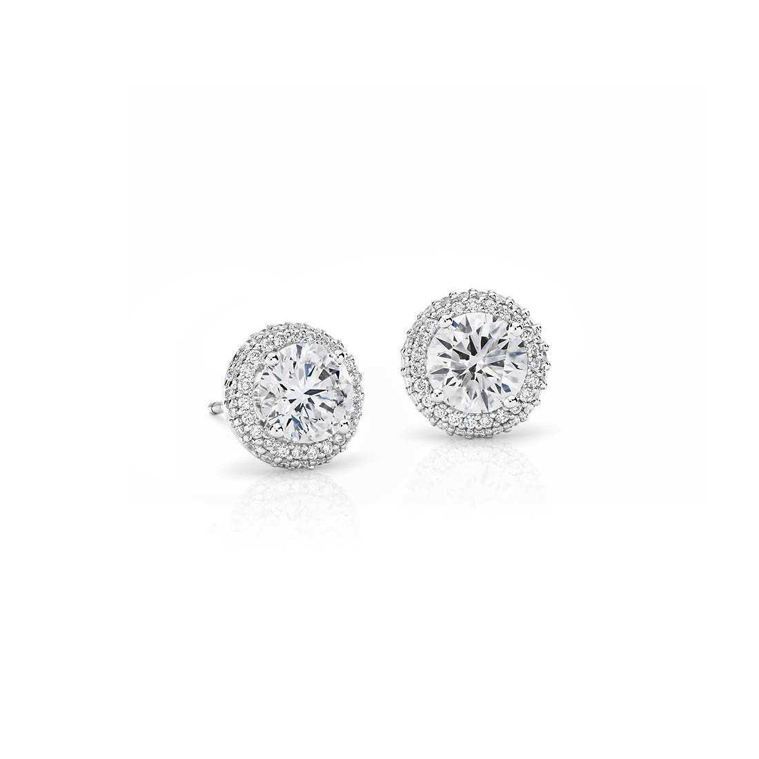 Boucles d'oreilles Lady Studs 2.90 Carats Diamants Naturels Halo Or Blanc 14K - HarryChadEnt.FR