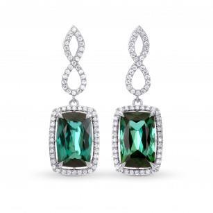 Boucles d'oreilles Pendantes Tourmaline Griffes d'Aigle avec Diamants Or 13.28 Ct