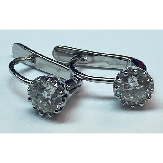 Boucles d'oreilles à diamants taille ancienne de 1.50 carats en or blanc 14K