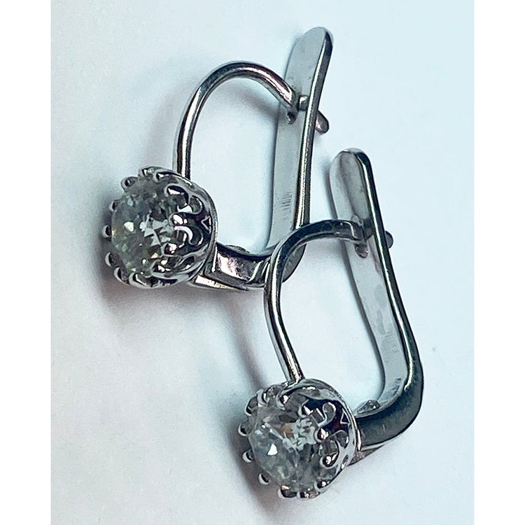 Boucles d'oreilles à diamants taille ancienne de 1.50 carats en or blanc 14K