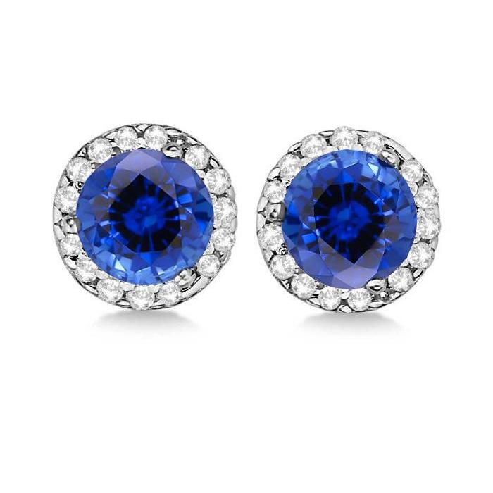 Sri Lanka Saphir Halo Boucles D'oreilles Diamant 5.50 Ct Coupe Ronde - HarryChadEnt.FR