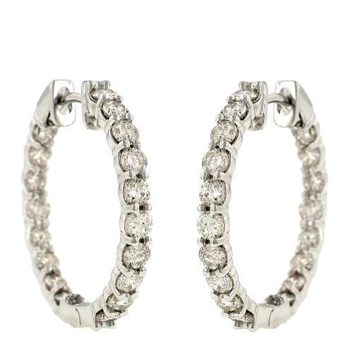 Boucles d'oreilles créoles en diamant rond serti de griffes de 2.08 ct en or blanc 14 carats - HarryChadEnt.FR