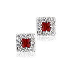 Boucles d'oreilles avec halo de diamants et rubis serti de griffes 3.50 carats WG 14K