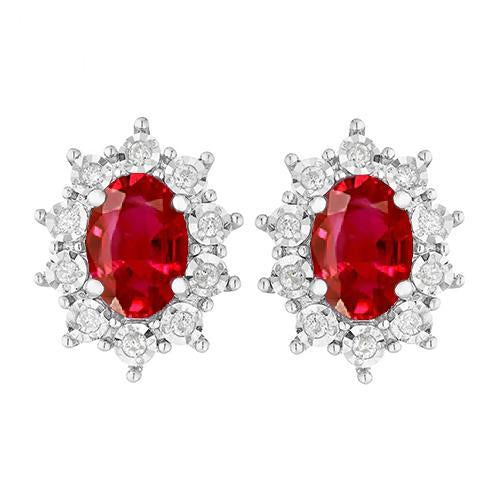 Boucles d'oreilles avec halo de pierres précieuses de 5.10 carats de rubis de coupe ovale - HarryChadEnt.FR