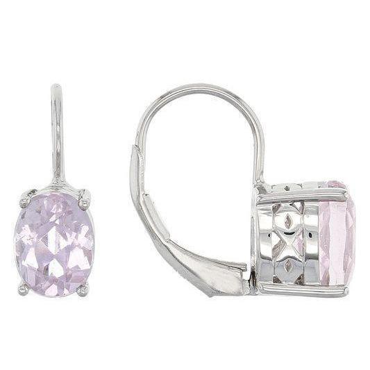 Boucles d'oreilles bijoux femme Kunzite ovales en or blanc 26 carats 14K - HarryChadEnt.FR