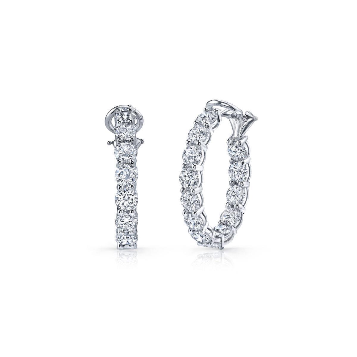 Boucles d'oreilles créoles dames serties de diamants 5.70 carats or blanc 14K - HarryChadEnt.FR