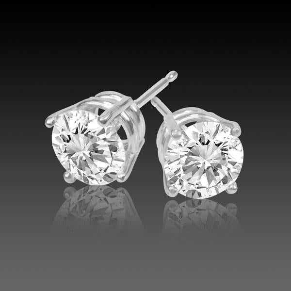 Boucles d'oreilles clou d'oreille femme diamant rond 2 carats serti de griffes or blanc 14K - HarryChadEnt.FR