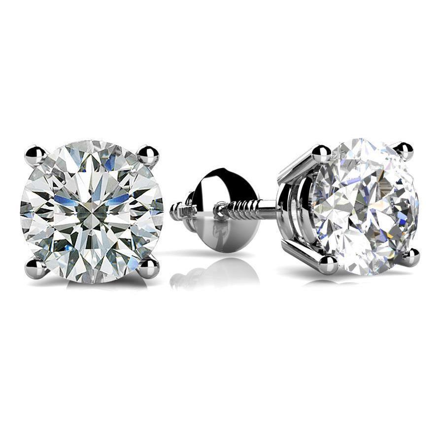 Boucles d'oreilles clou d'oreille femme diamants ronds 3 carats or blanc 14K - HarryChadEnt.FR