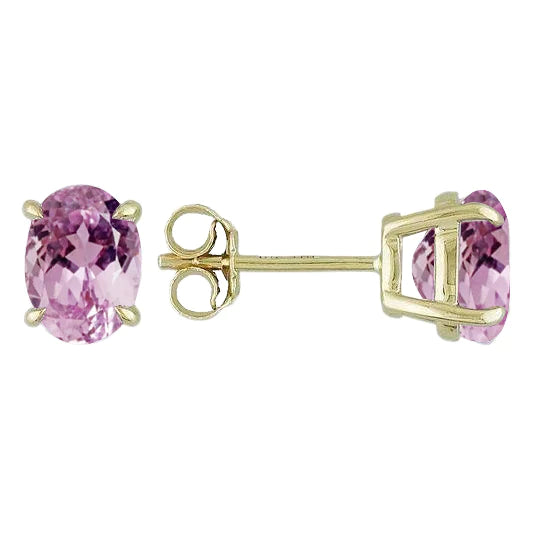 Boucles d'oreilles clous Kunzite coupe ovale griffes d'aigle or jaune 14 carats