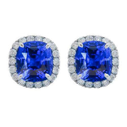 Boucles d'oreilles clous dame saphir et diamants 6.80 carats or blanc 14K