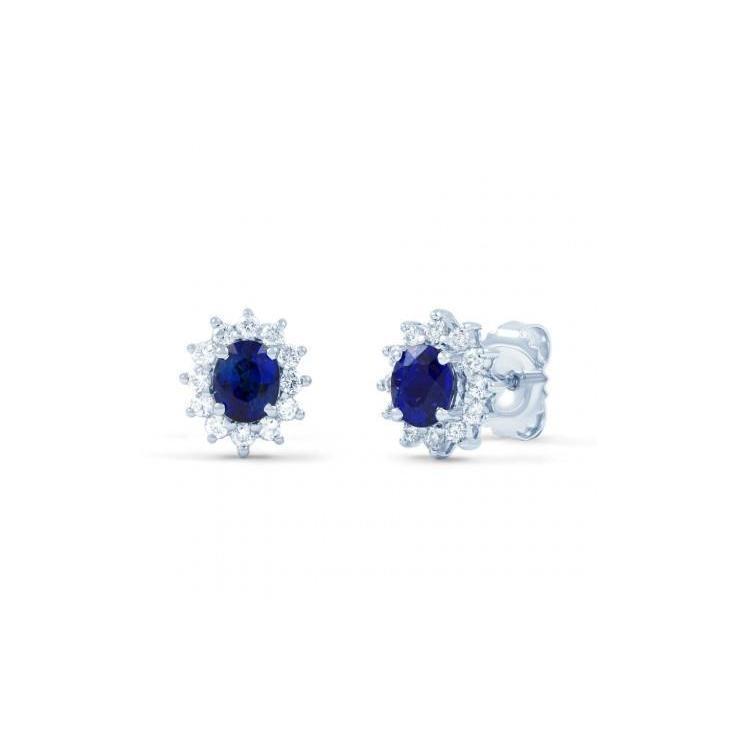 Boucles d'oreilles clous diamant saphir du Sri Lanka 4.60 carats or blanc 14K - HarryChadEnt.FR