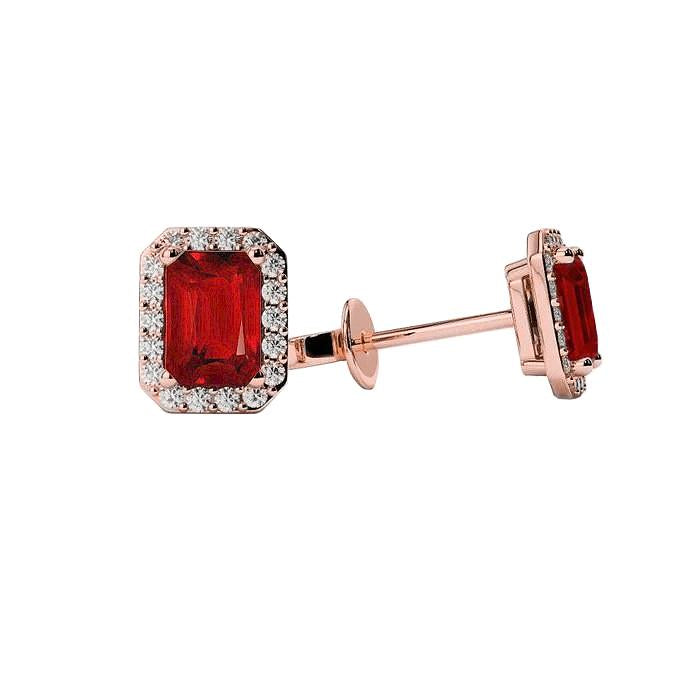 Boucles d'oreilles clous d'oreilles dame rubis rouges et diamants de 3.86 carats en or rose 14K - HarryChadEnt.FR