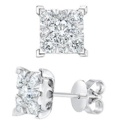 Boucles d'oreilles clous d'oreilles dames diamants ronds de 4.60 cts or blanc 14K