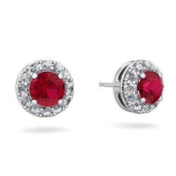 Boucles d'oreilles clous d'oreilles dames rubis rouges et diamants de 3.80 carats 14K blanc