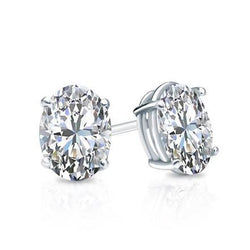 Boucles d'oreilles clous d'oreilles diamant taille ovale pour femme 1.40 carats en or blanc 14K