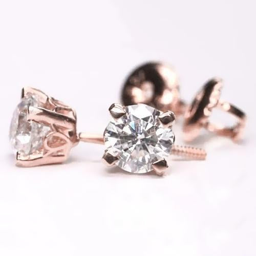 Boucles d'oreilles clous d'oreilles diamants en or rose 1.60 carats - HarryChadEnt.FR
