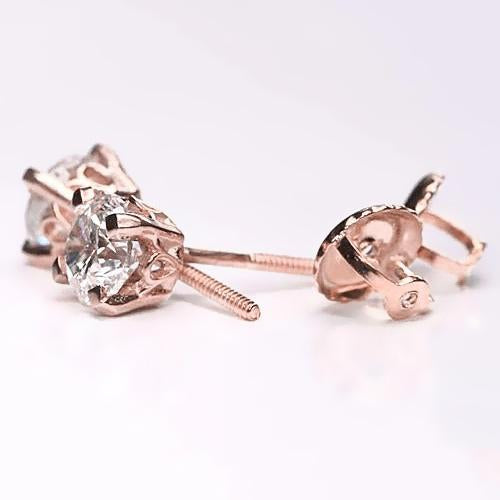 Boucles d'oreilles clous d'oreilles diamants en or rose 1.60 carats - HarryChadEnt.FR