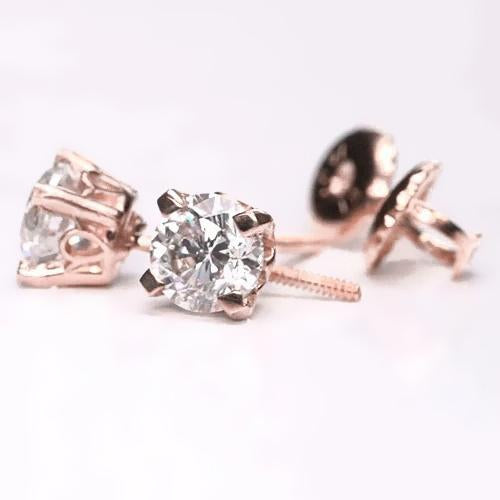 Boucles d'oreilles clous d'oreilles diamants en or rose 1.60 carats - HarryChadEnt.FR