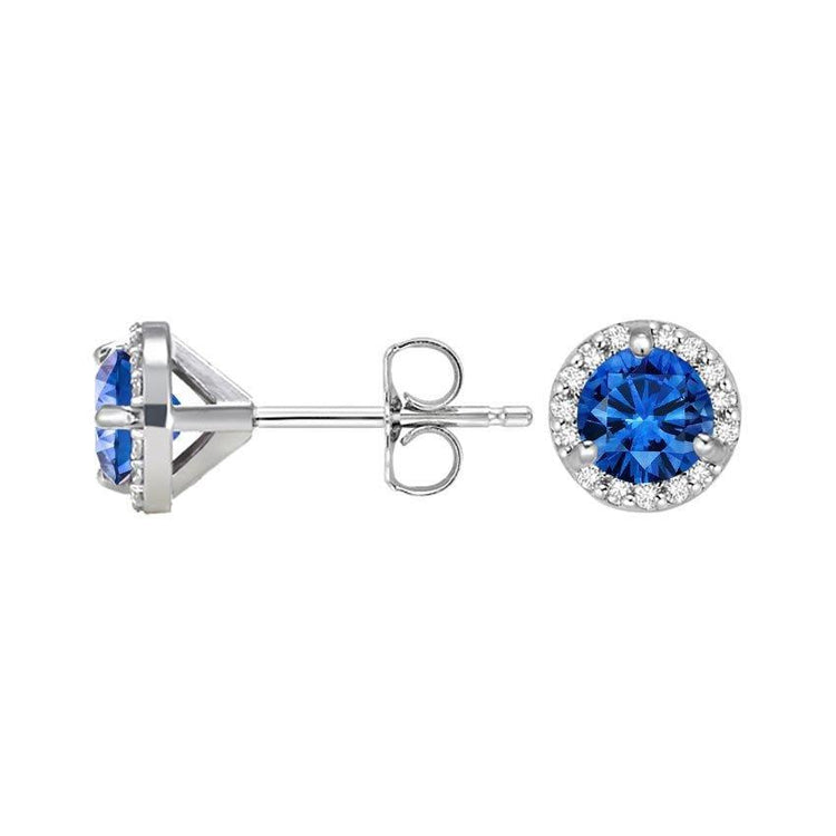 Boucles d'oreilles clous d'oreilles diamants saphir Sri Lanka taille ronde 3.20 carats - HarryChadEnt.FR