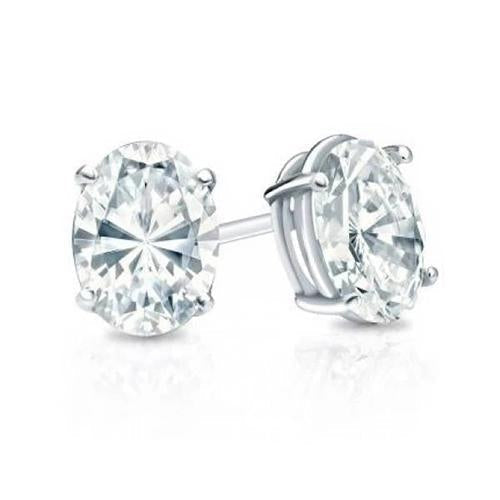 Boucles d'oreilles clous d'oreilles diamants taille ovale 2 carats or blanc 14K - HarryChadEnt.FR